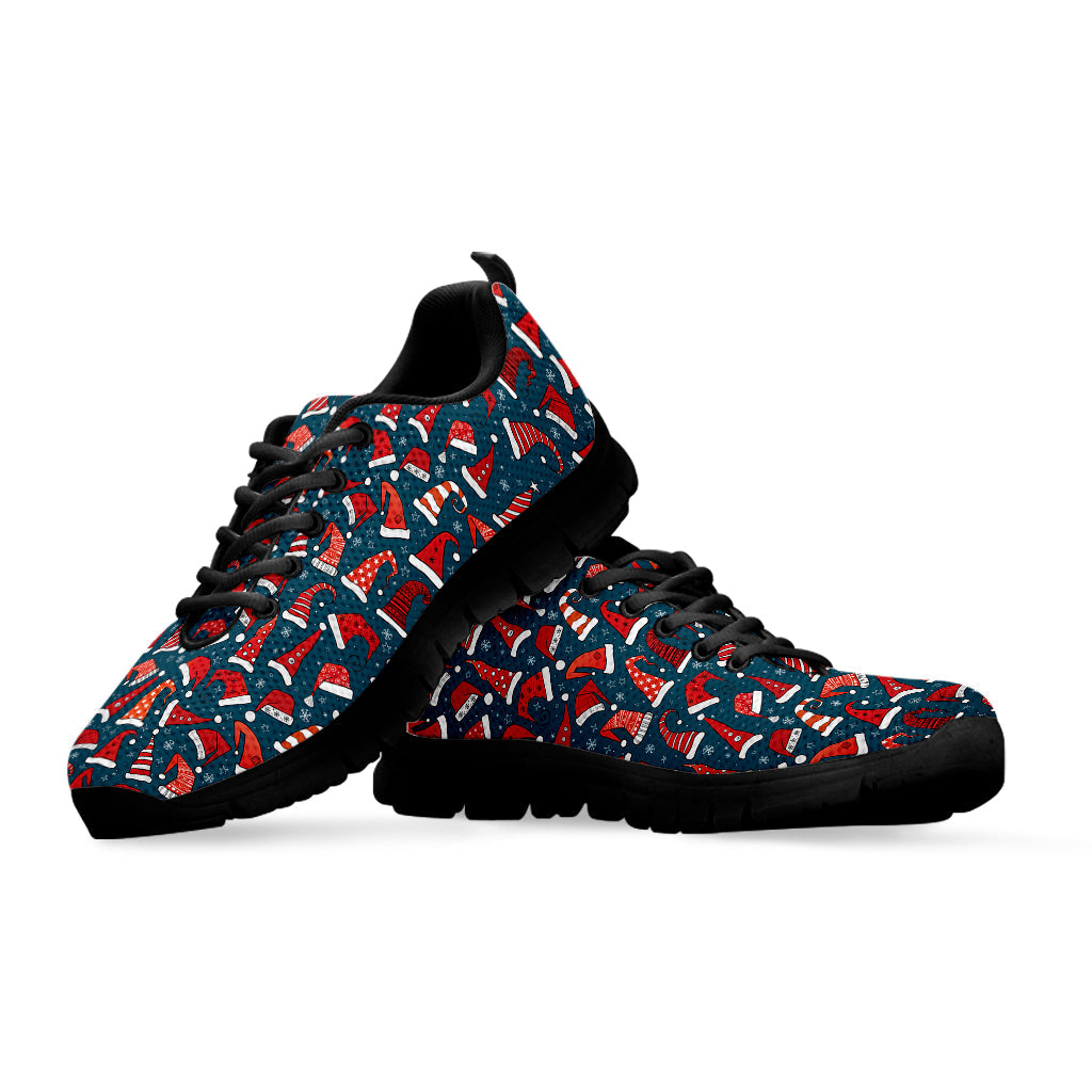 Christmas Santa Hats Pattern Print Black Running Shoes