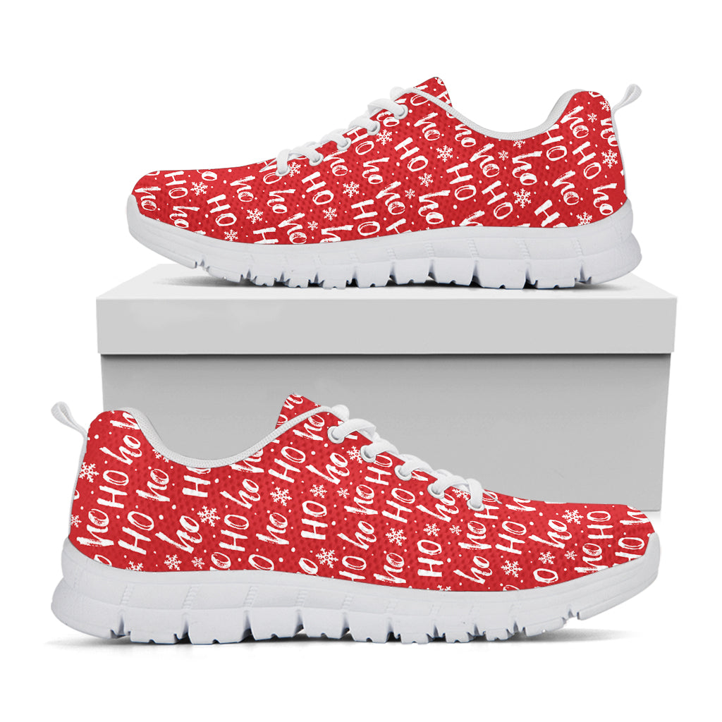 Christmas Santa Laugh Pattern Print White Running Shoes