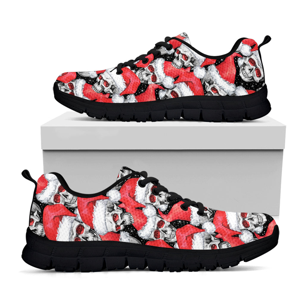 Christmas Santa Skull Pattern Print Black Running Shoes