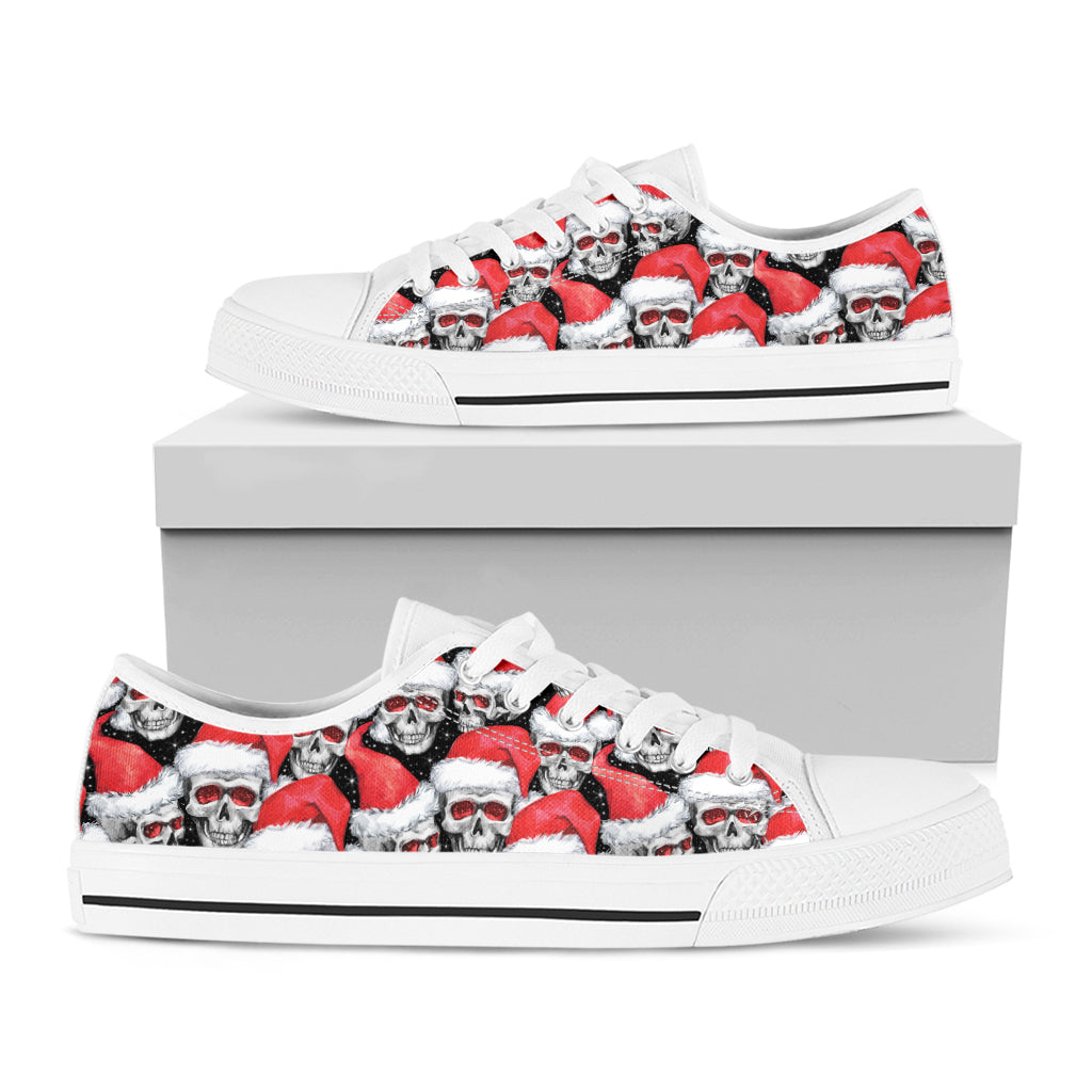 Christmas Santa Skull Pattern Print White Low Top Sneakers