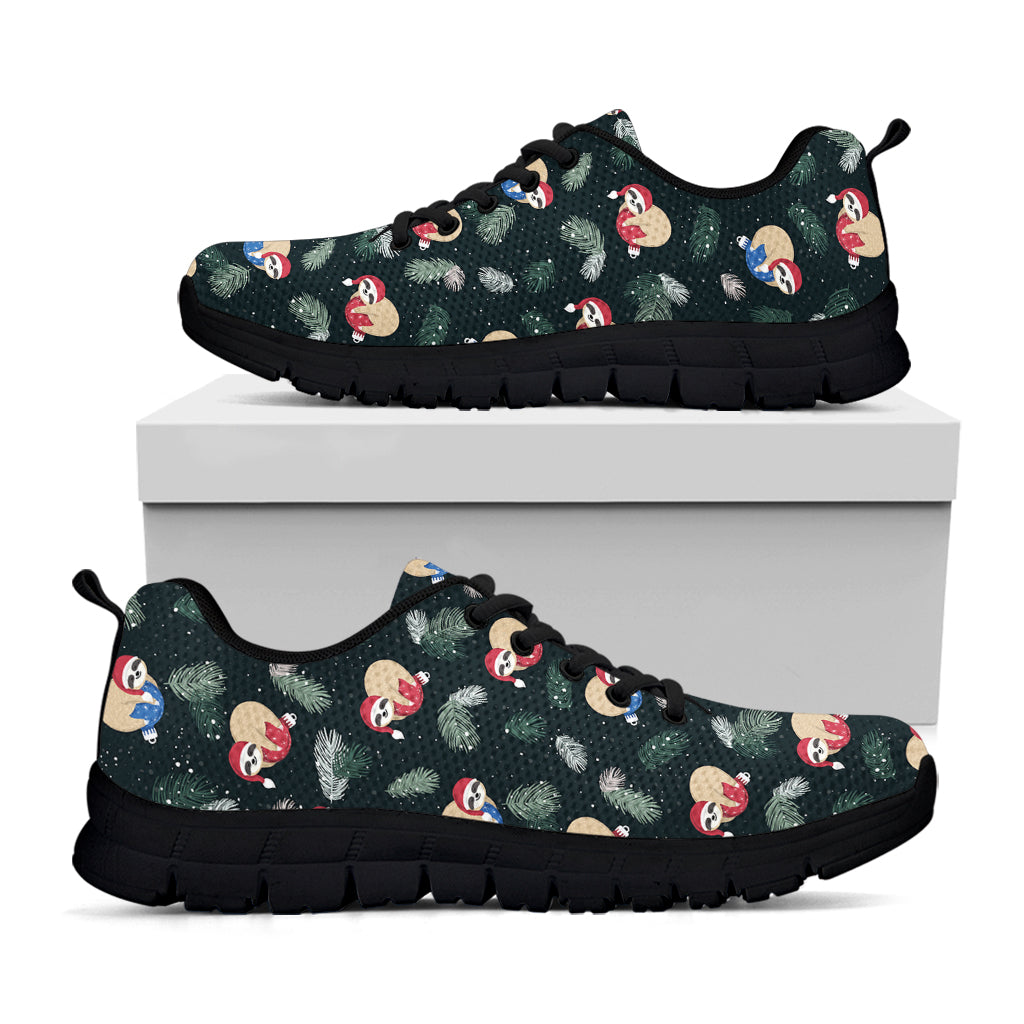 Christmas Sleeping Sloths Pattern Print Black Running Shoes