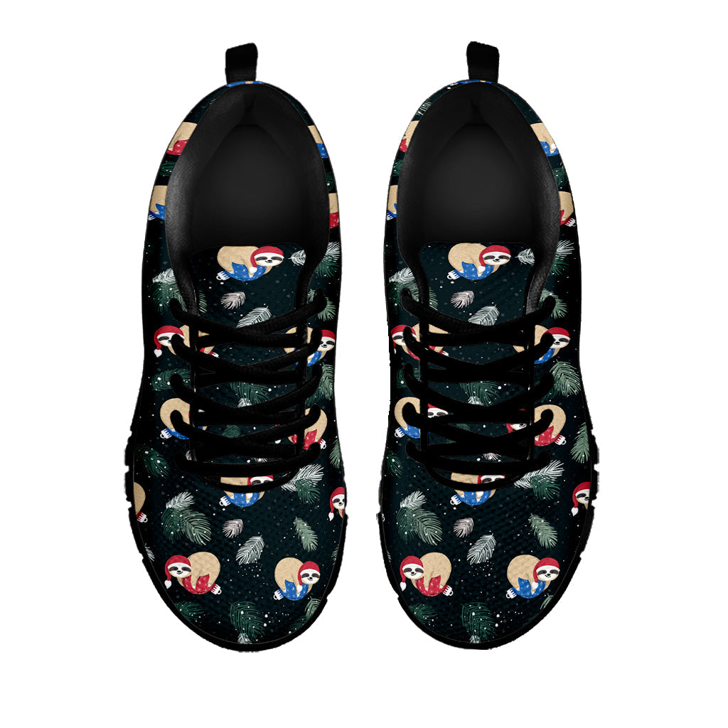 Christmas Sleeping Sloths Pattern Print Black Running Shoes