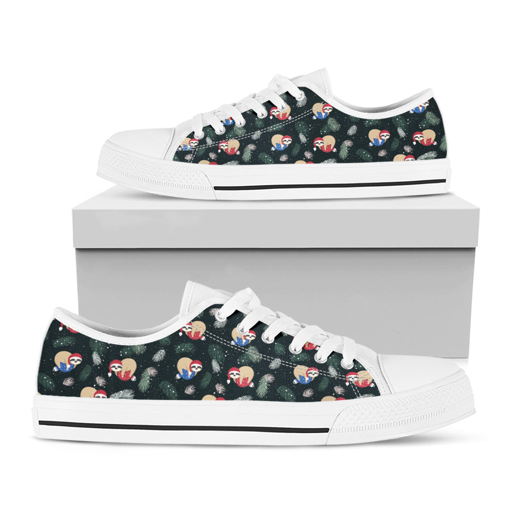 Christmas Sleeping Sloths Pattern Print White Low Top Sneakers