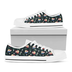 Christmas Sleeping Sloths Pattern Print White Low Top Sneakers
