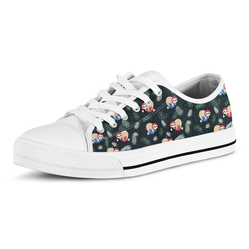 Christmas Sleeping Sloths Pattern Print White Low Top Sneakers