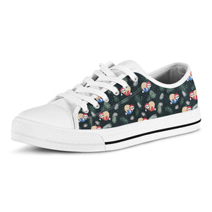 Christmas Sleeping Sloths Pattern Print White Low Top Sneakers