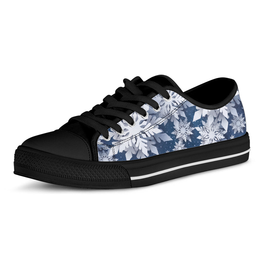 Christmas Snowflake Print Black Low Top Sneakers