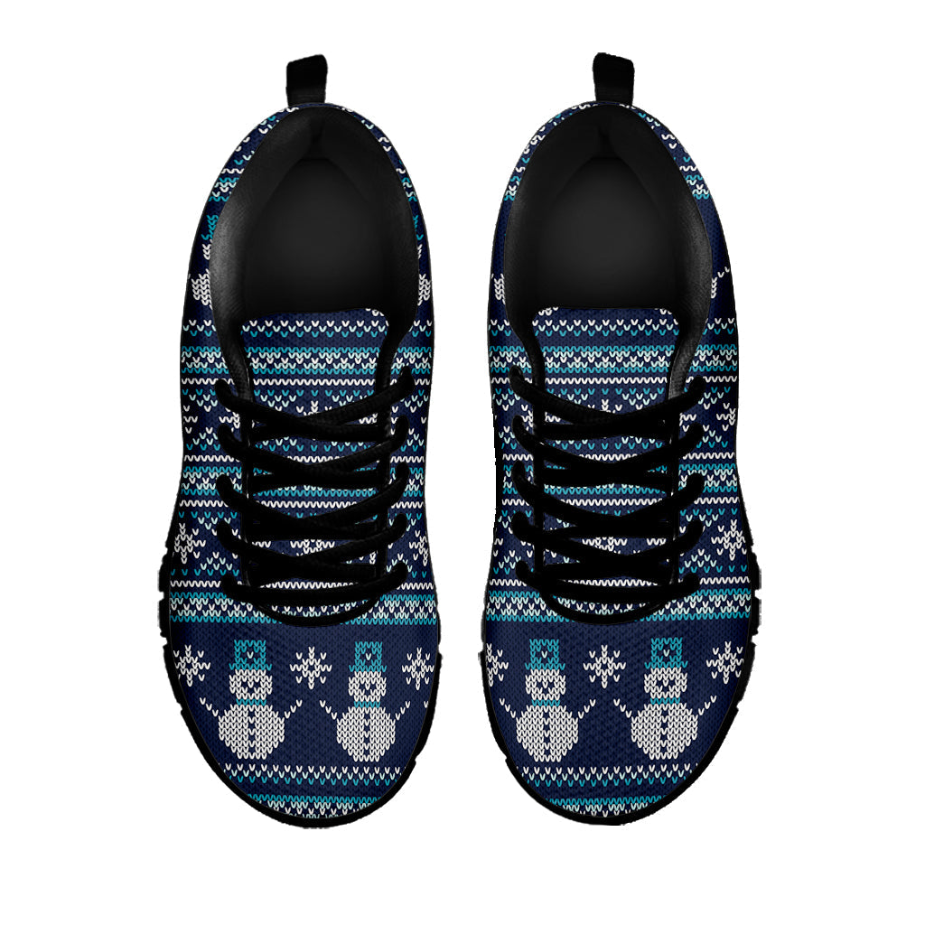 Christmas Snowman Knitted Pattern Print Black Running Shoes