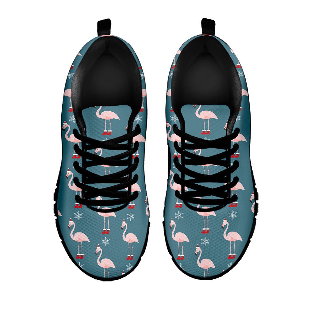 Christmas Snowy Flamingo Pattern Print Black Running Shoes