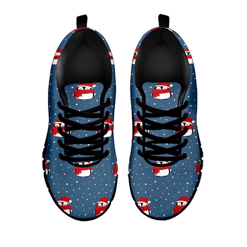 Christmas Snowy Penguin Pattern Print Black Running Shoes