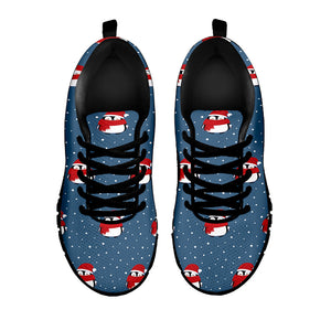 Christmas Snowy Penguin Pattern Print Black Running Shoes
