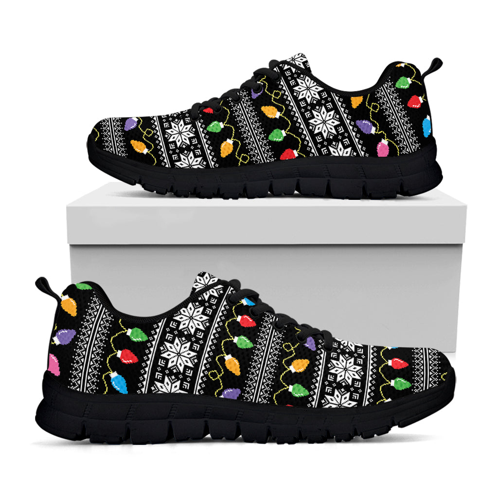 Christmas Tree Lights Print Black Running Shoes