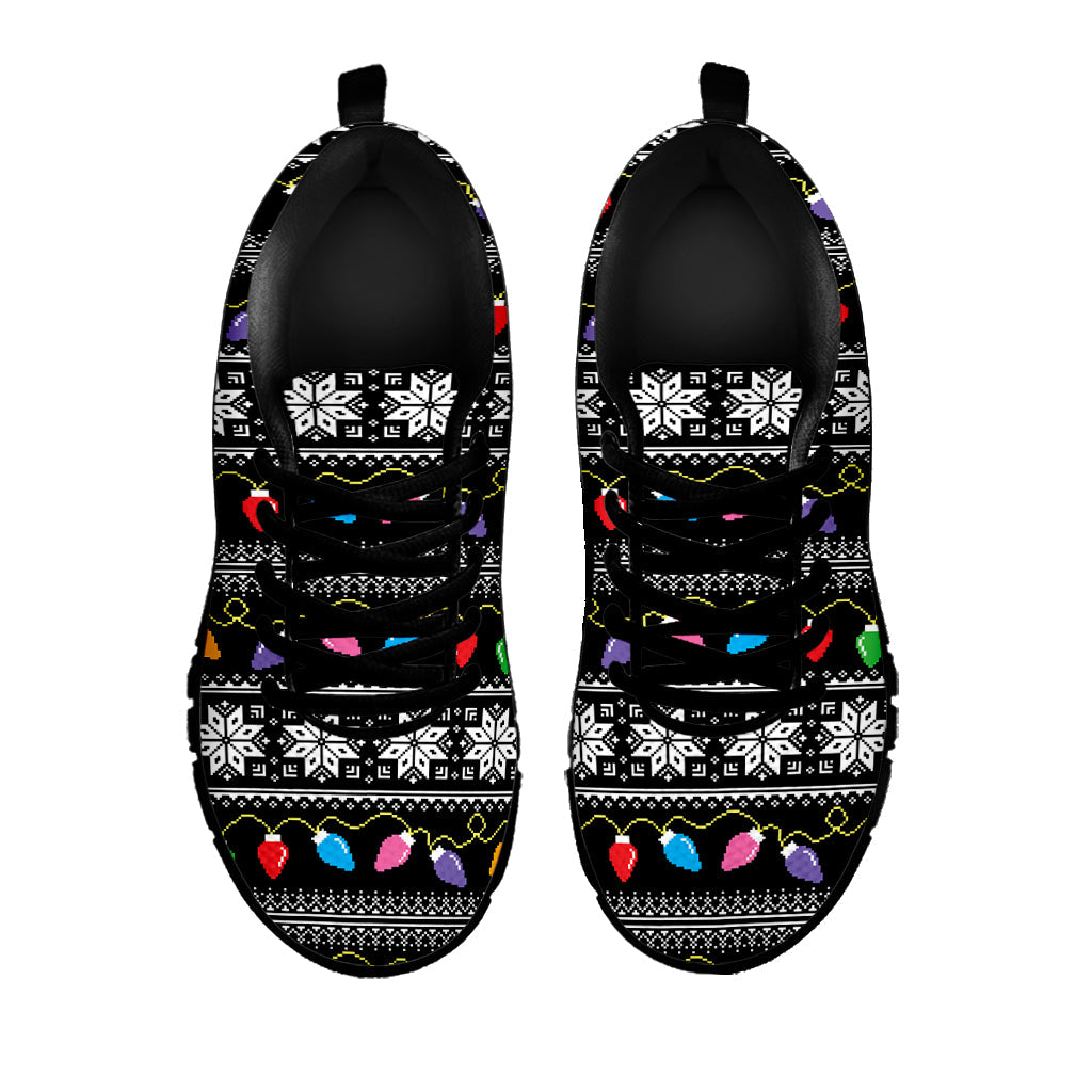 Christmas Tree Lights Print Black Running Shoes
