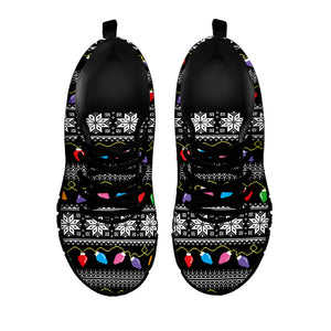 Christmas Tree Lights Print Black Running Shoes