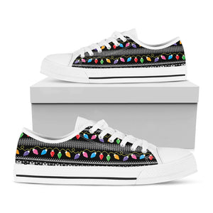Christmas Tree Lights Print White Low Top Sneakers