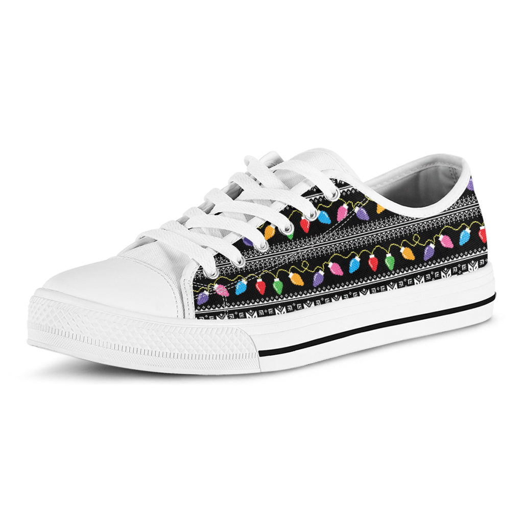 Christmas Tree Lights Print White Low Top Sneakers