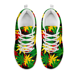 Classic Hemp Leaves Reggae Pattern Print White Running Shoes