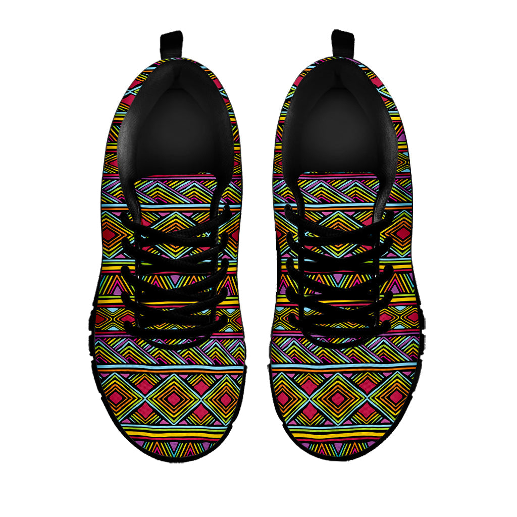 Colorful African Inspired Pattern Print Black Running Shoes