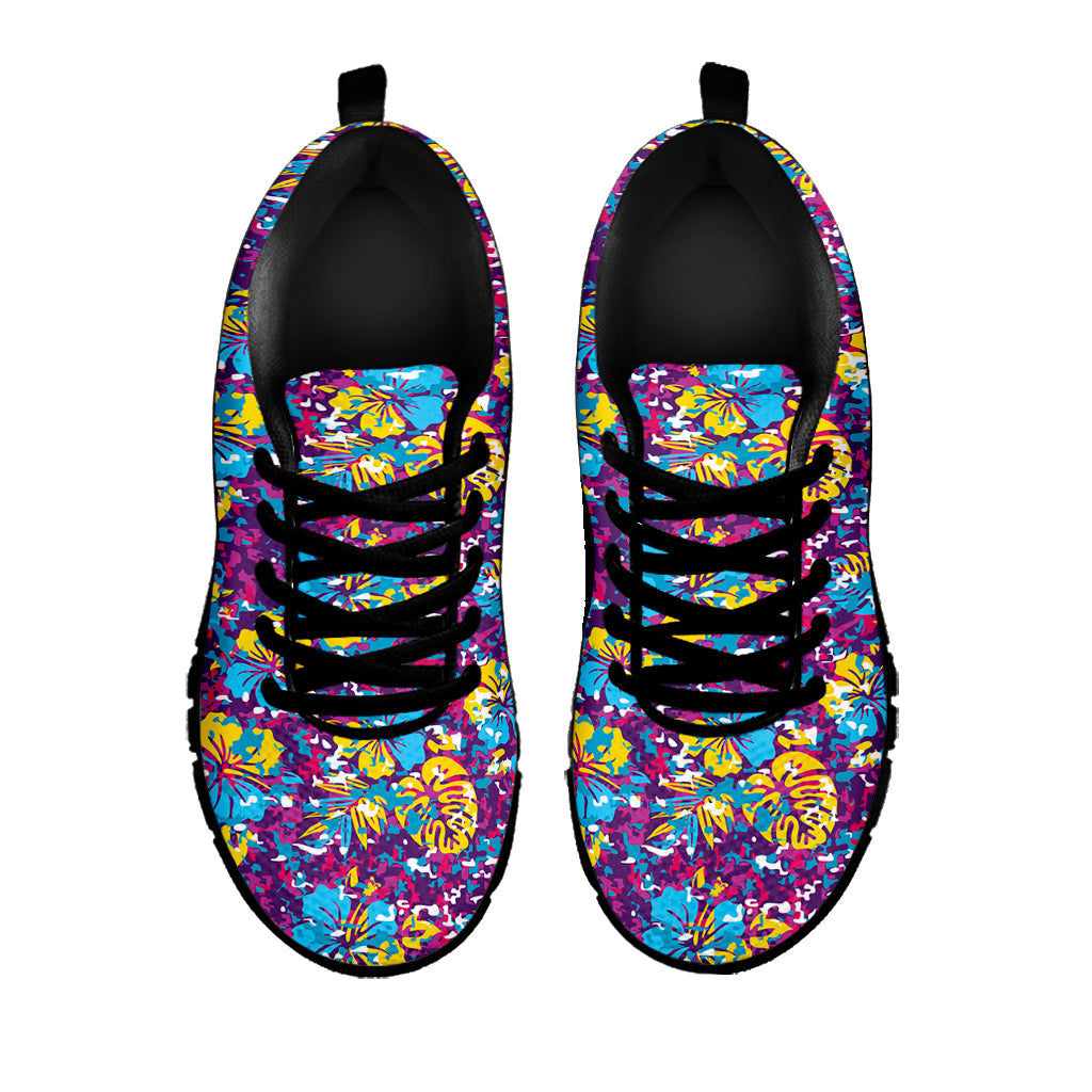 Colorful Aloha Camouflage Flower Print Black Running Shoes