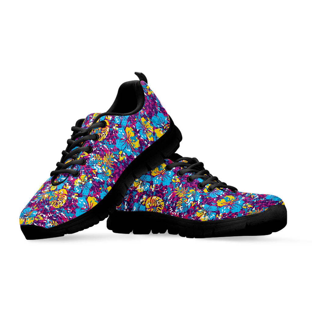 Colorful Aloha Camouflage Flower Print Black Running Shoes
