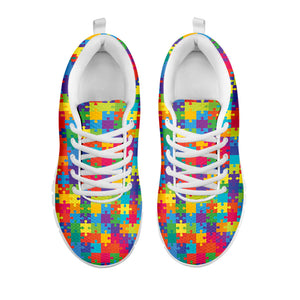Colorful Autism Awareness Jigsaw Print White Running Shoes