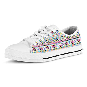 Colorful Aztec Geometric Pattern Print White Low Top Sneakers