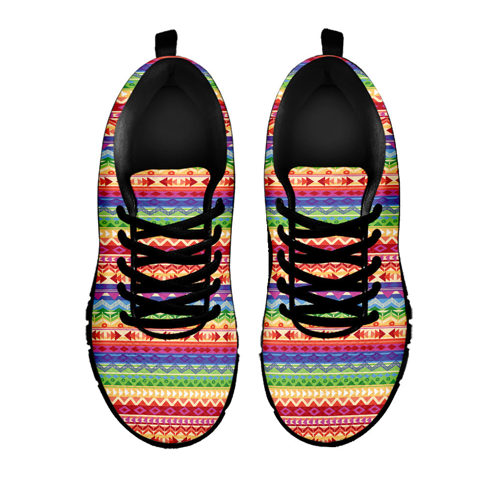 Colorful Aztec Tribal Pattern Print Black Running Shoes