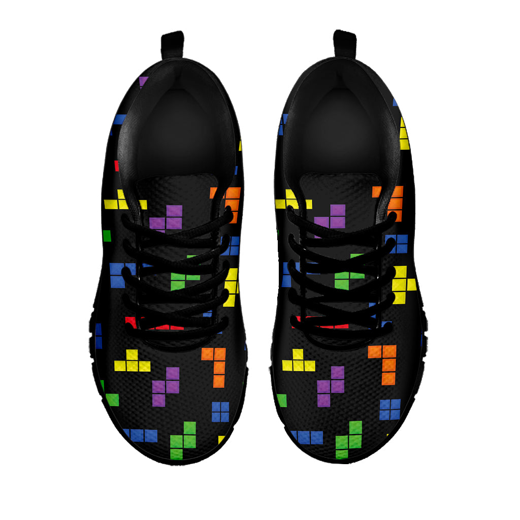 Colorful Block Puzzle Game Pattern Print Black Running Shoes