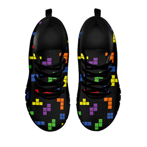 Colorful Block Puzzle Game Pattern Print Black Running Shoes