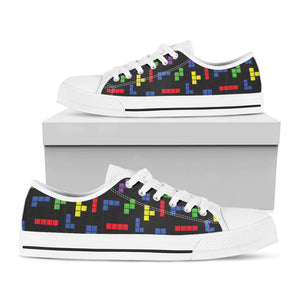 Colorful Block Puzzle Game Pattern Print White Low Top Sneakers