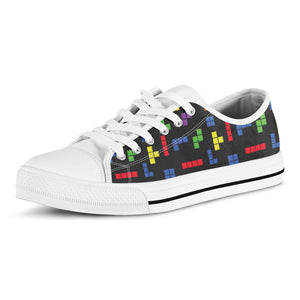 Colorful Block Puzzle Game Pattern Print White Low Top Sneakers