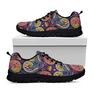 Colorful Boho Paisley Pattern Print Black Running Shoes