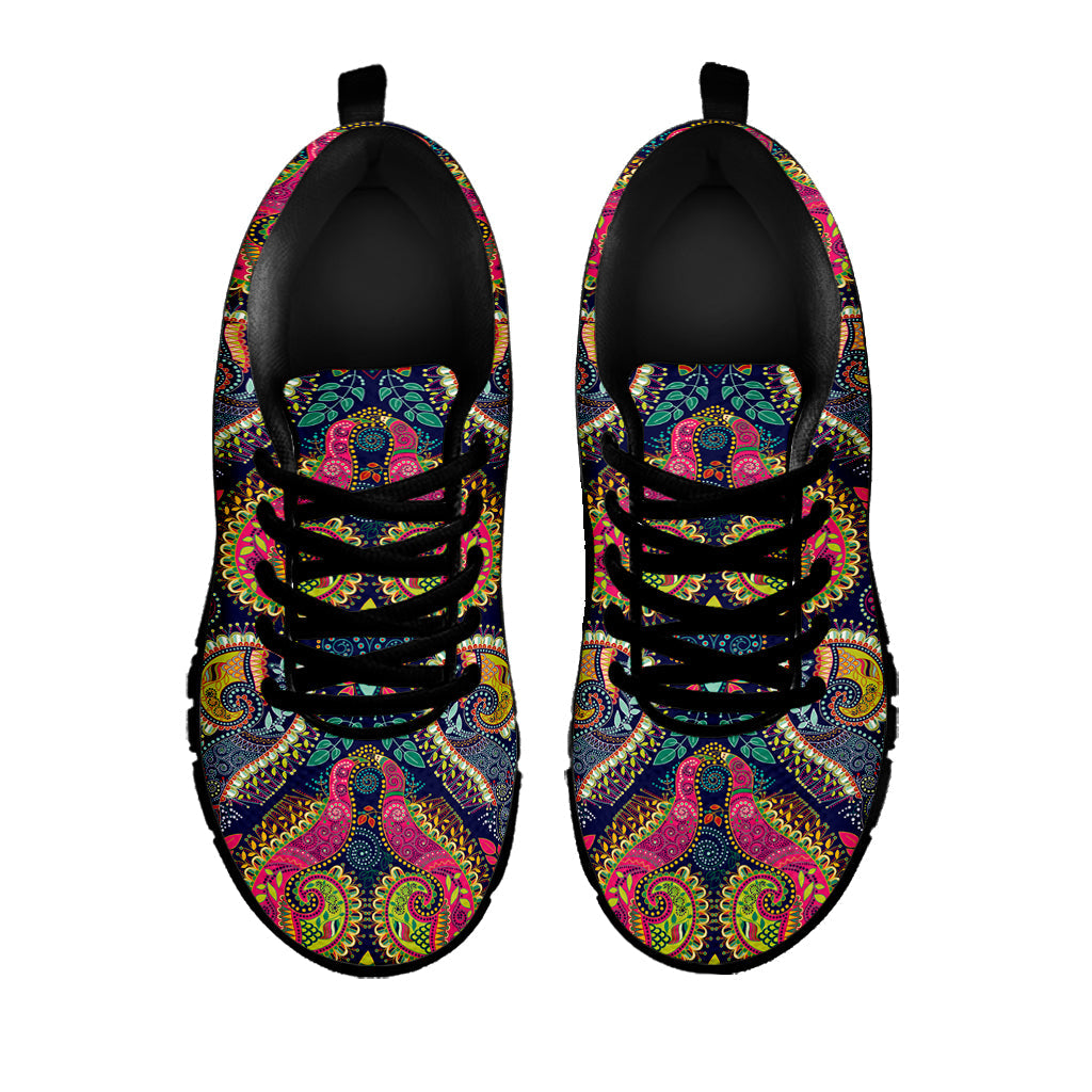 Colorful Boho Paisley Pattern Print Black Running Shoes