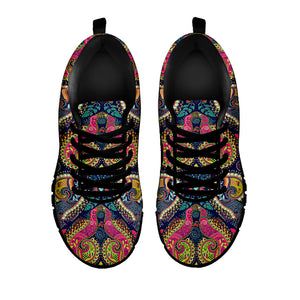 Colorful Boho Paisley Pattern Print Black Running Shoes