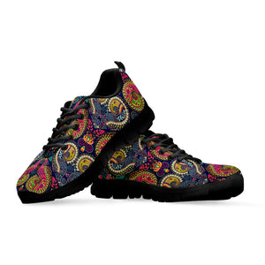 Colorful Boho Paisley Pattern Print Black Running Shoes