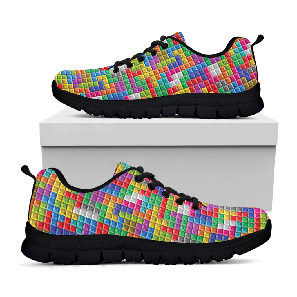 Colorful Brick Puzzle Game Pattern Print Black Running Shoes