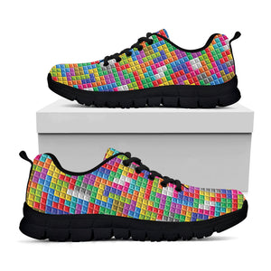 Colorful Brick Puzzle Game Pattern Print Black Running Shoes