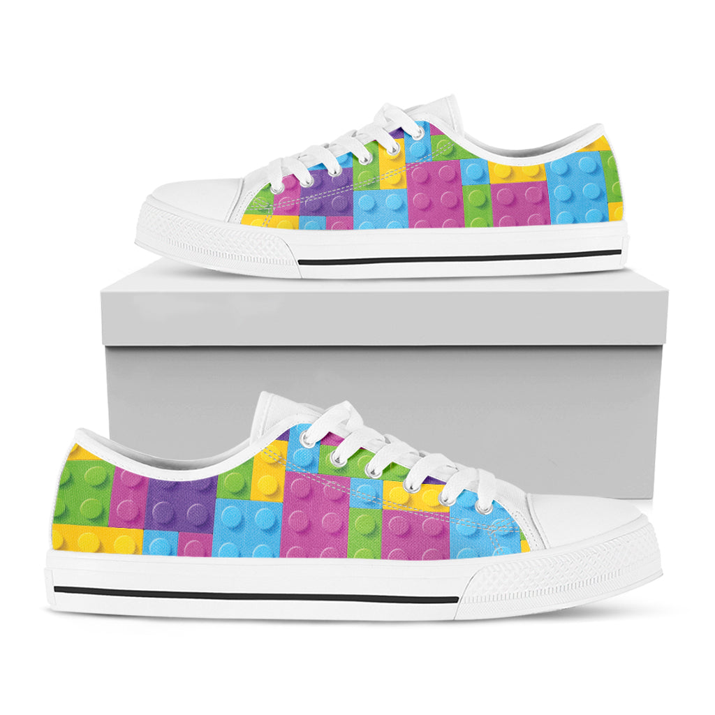 Colorful Building Blocks Pattern Print White Low Top Sneakers