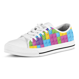 Colorful Building Blocks Pattern Print White Low Top Sneakers