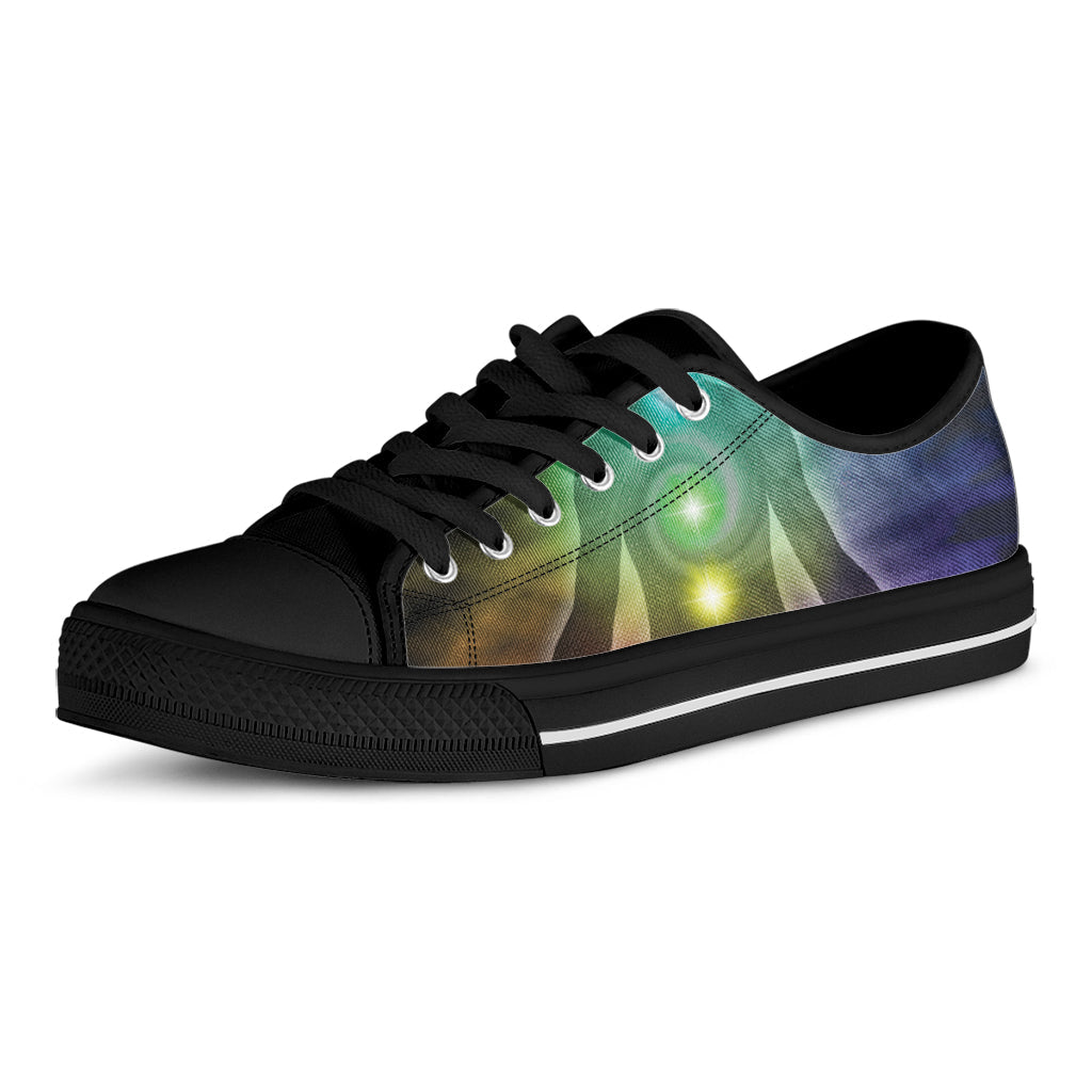 Colorful Chakras Aura Print Black Low Top Sneakers