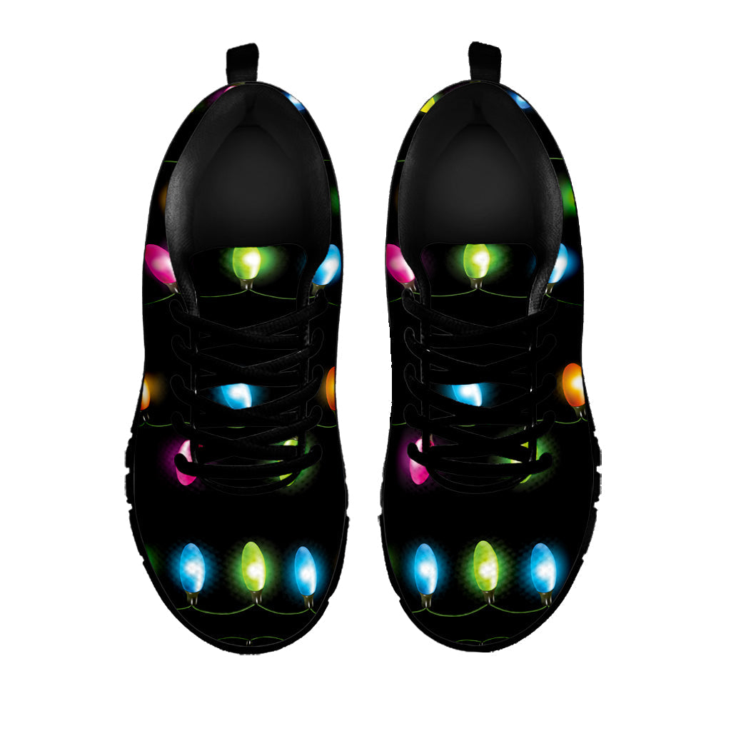 Colorful Christmas Lights Print Black Running Shoes