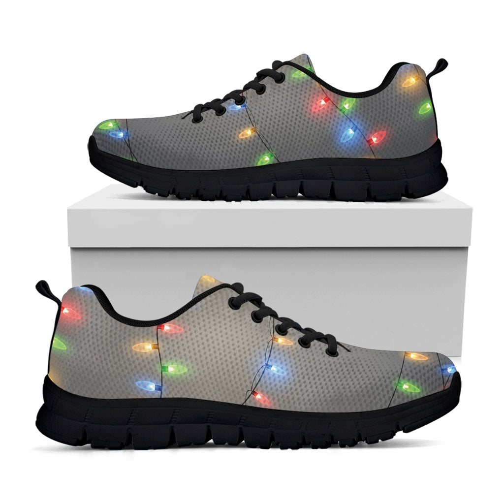 Colorful Christmas String Lights Print Black Running Shoes