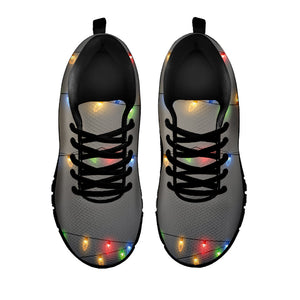 Colorful Christmas String Lights Print Black Running Shoes