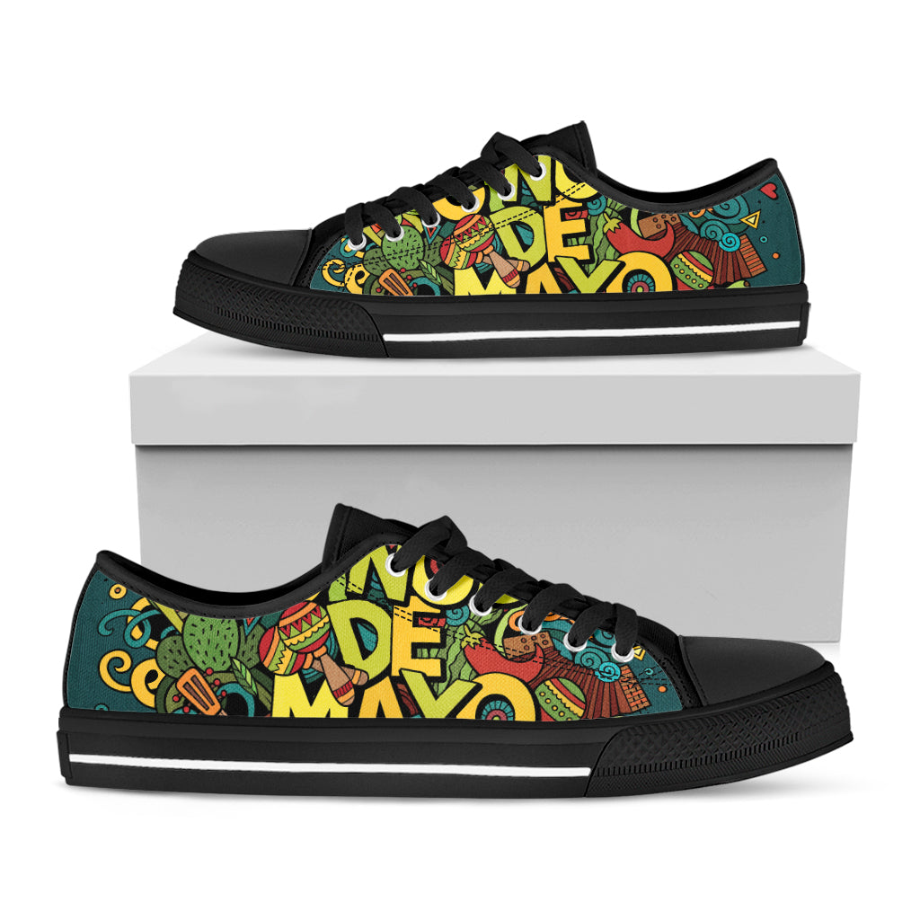 Colorful Cinco de Mayo Print Black Low Top Sneakers