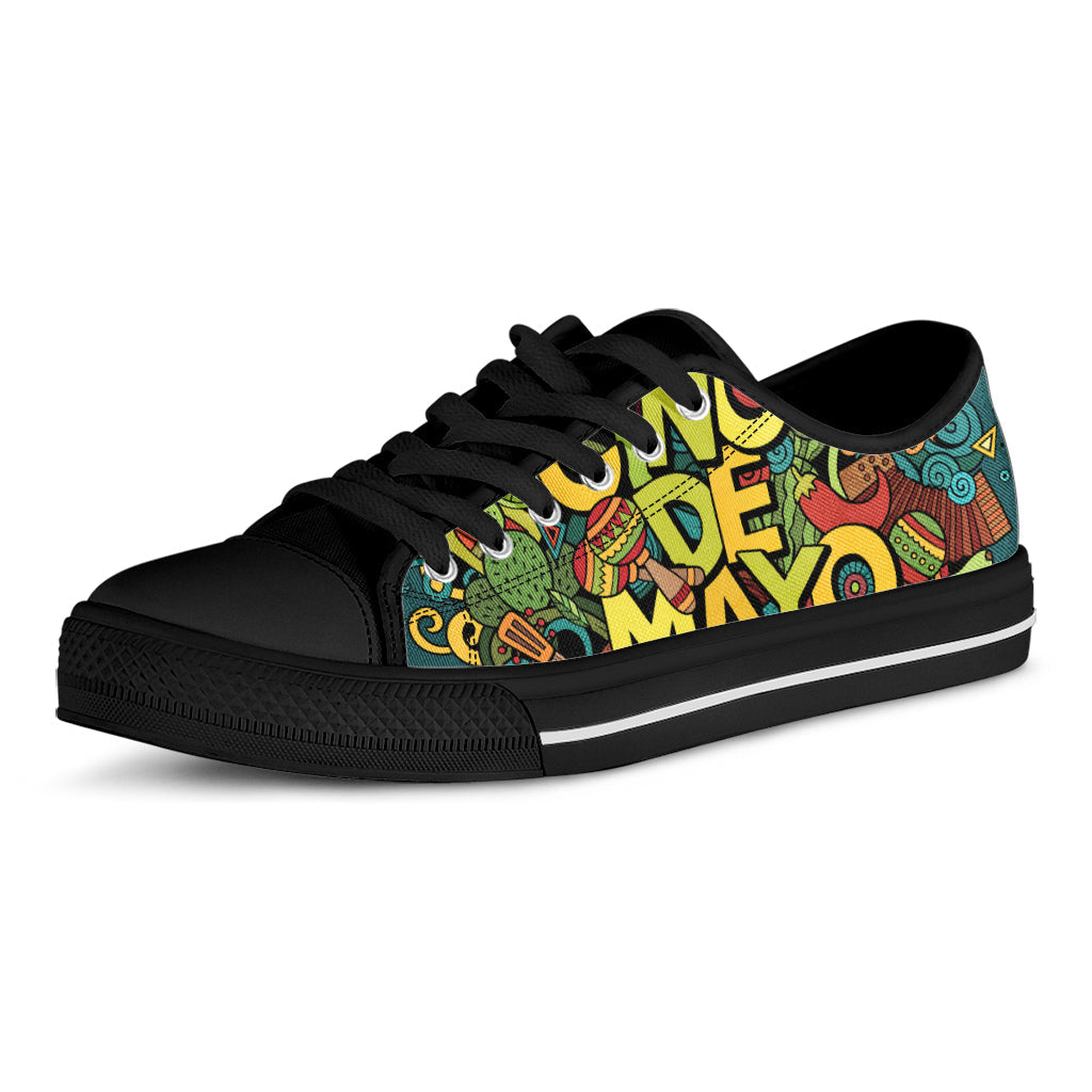 Colorful Cinco de Mayo Print Black Low Top Sneakers