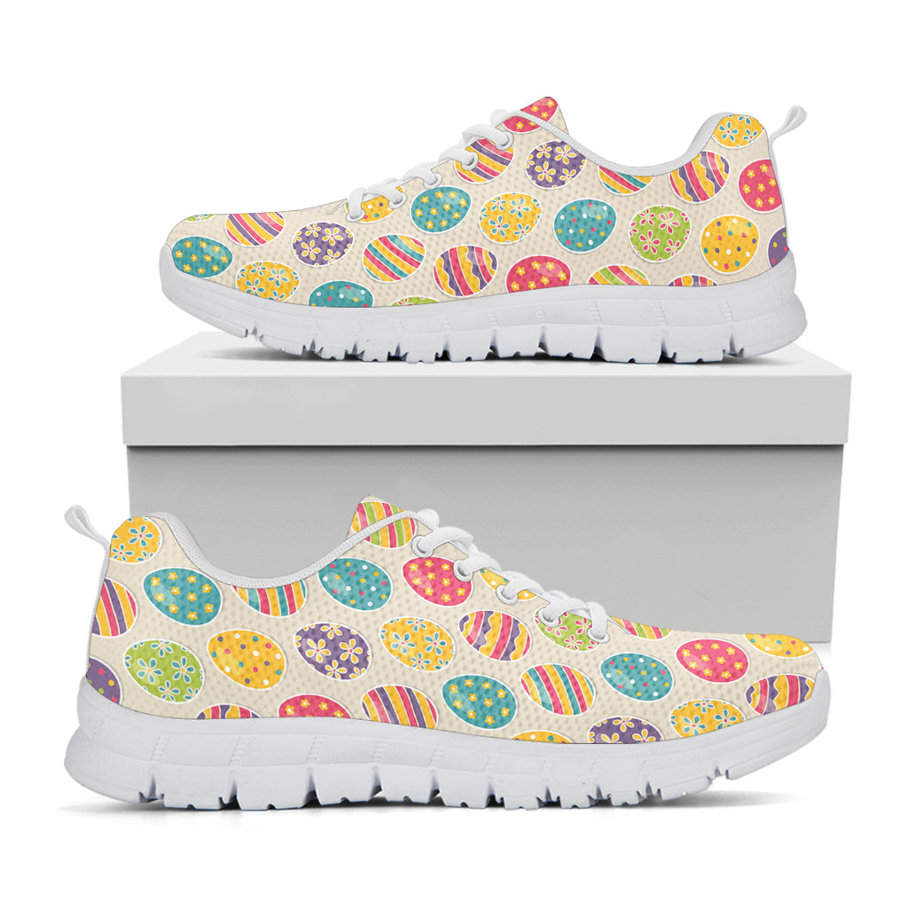 Colorful Cute Easter Eggs Pattern Print White Running Shoes