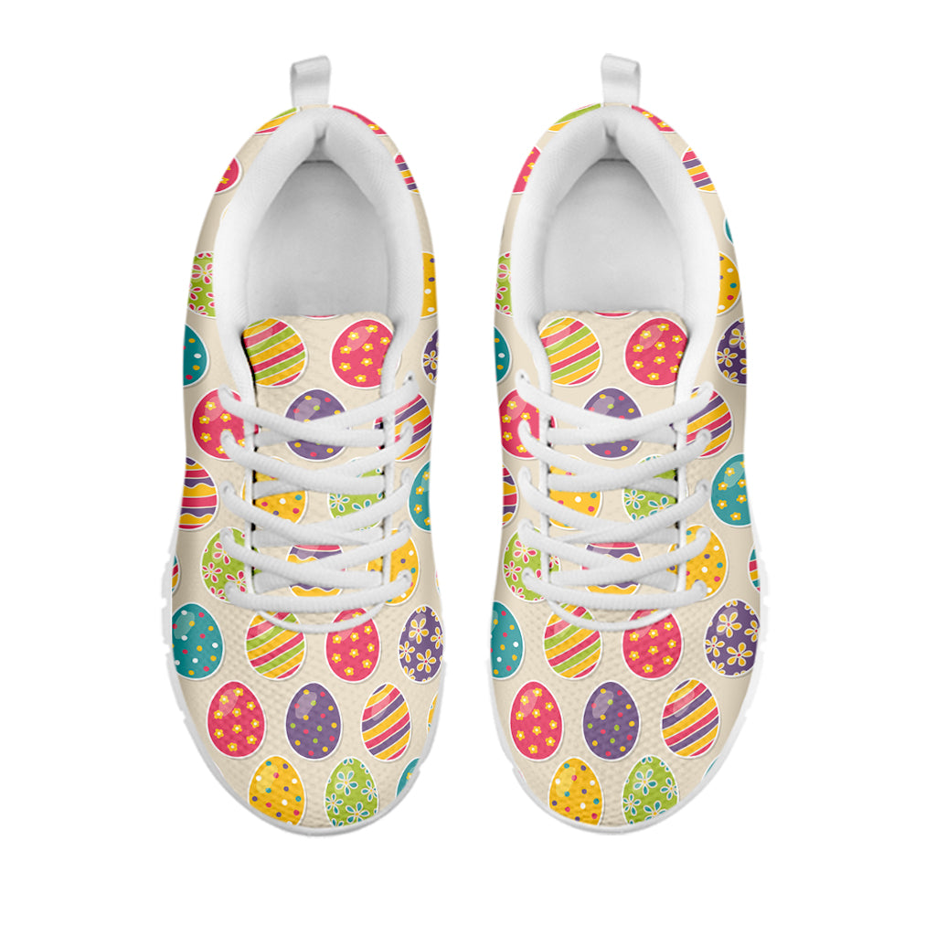 Colorful Cute Easter Eggs Pattern Print White Running Shoes