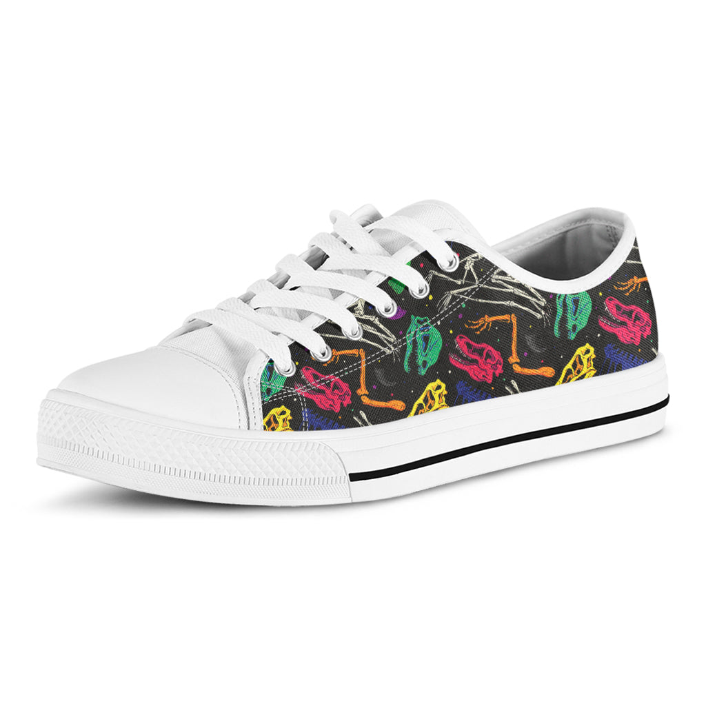 Colorful Dinosaur Fossil Pattern Print White Low Top Sneakers