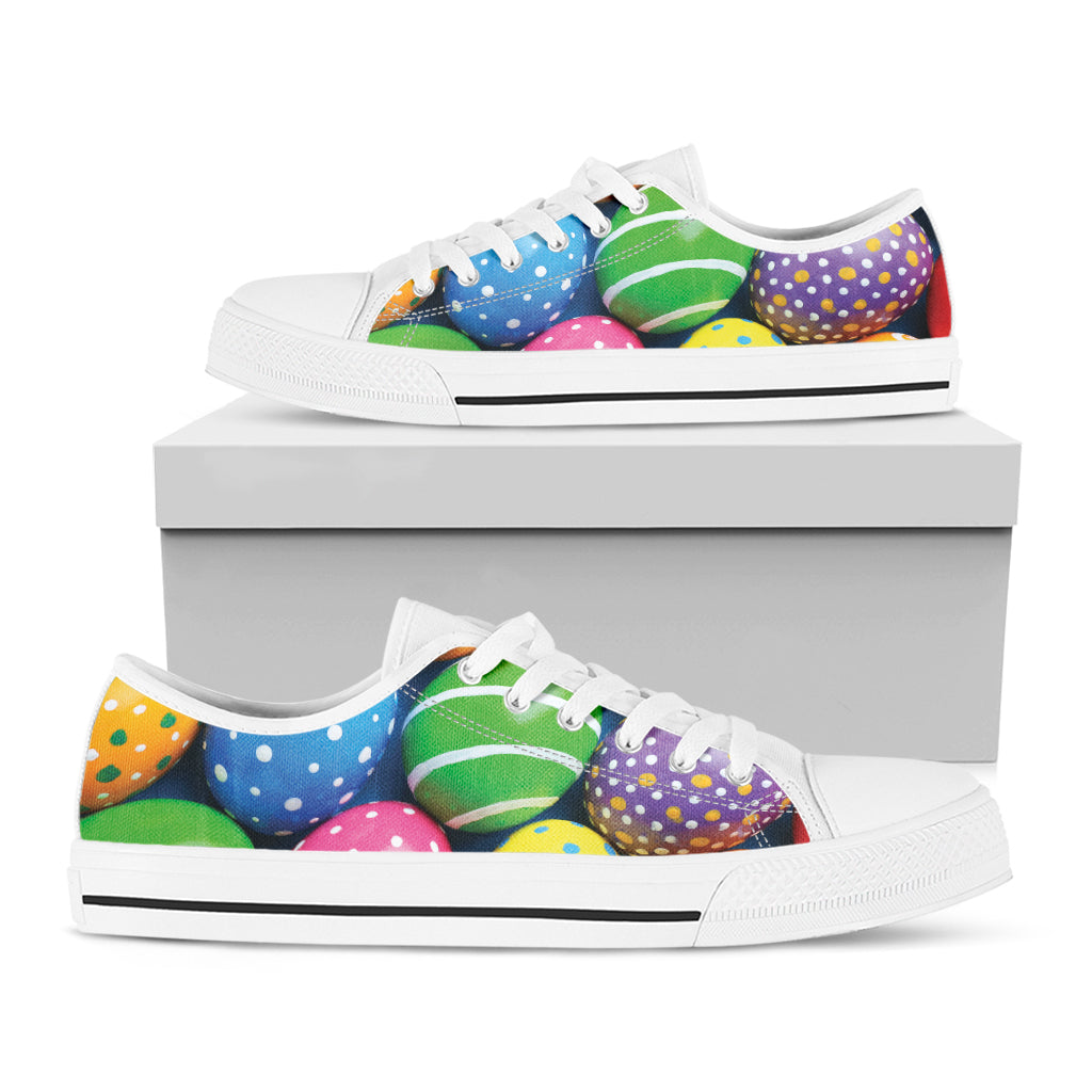 Colorful Easter Eggs Print White Low Top Sneakers