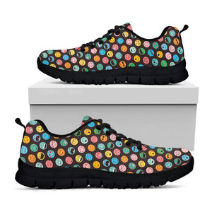 Colorful Emoji Faces Pattern Print Black Running Shoes